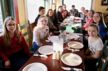 Sarah’s Café on Water Street, Wiscasset hosted the ACEL state champion Lady Minutemen of Wiscasset Christian Academy for a celebration dinner Tuesday, March 5. PHIL DI VECE/Wiscasset Newspaper