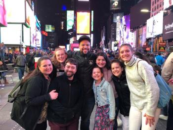 Y-Arts youth and Emily and Nick Mirabile took the opportunity to catch up with a past Y Arts Theatre Camp Counselor and friend, Jeremiah Haley. Courtesy of Emily Mirabile