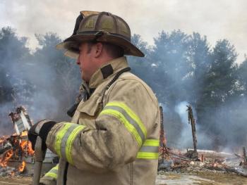 Wiscasset Assistant Fire Chief Nick Merry at the training burn. SUSAN JOHNS/Wiscasset Newspaper