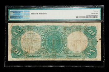 Series 1880 $20.00 bill, with Rosecrans – Huston signatures reverse, Courtesy of Thomaston Place Auction Galleries