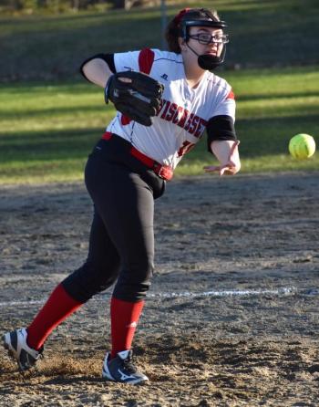 Joanna Collins worked in relief for the Wolverines in Tuesday’s game with Monmouth Academy. PHIL DI VECE/Wiscasset Newspaper