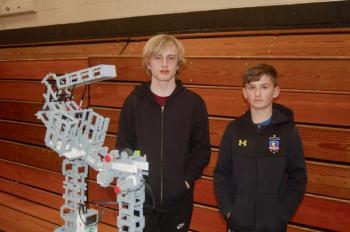 Robot builders David Andersson and Payton Blagdon. ART MAYERS/Wiscasset Newspaper