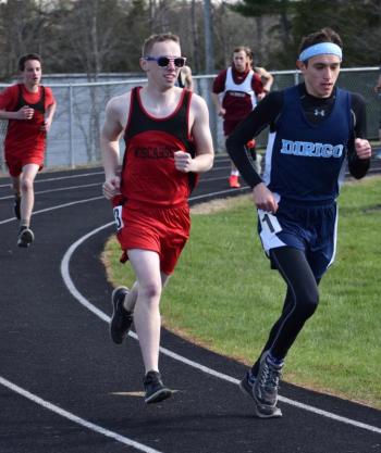 Wolverine Nate Gilliam placed second in the 1600-meter race. Chance Blagdon shown at the far left was sixth. PHIL DI VECE/Wiscasset Newspaper