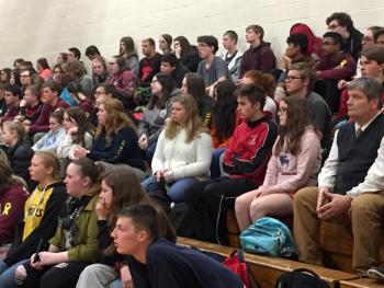 Students and staff listen to Travis Mills Foundation ambassador Michael Liscomb. SUSAN JOHNS/Wiscasset Newspaper