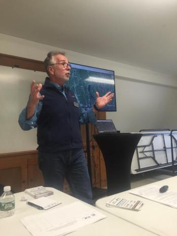 LCI Marketing and Sales Director Alan Hinsey addresses Alna residents at the May 30 selectmen’s meeting at the fire station. SUSAN JOHNS/Wiscasset Newspaper