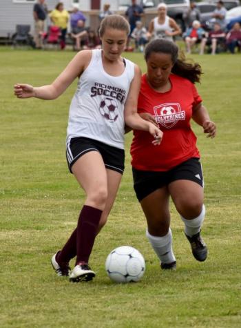 Latisha Wright takes on a Richmond defender early in the game. PHIL DI VECE/Wiscasset Newspaper