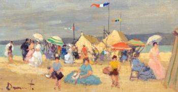 Suzanne Demarest (American/French, 1900-1985), “At the Beach,” oil on canvas, 6” x 12” - see it Aug. 7 through Sept. 13 at Wiscasset Bay Gallery. Courtesy of the venue Suzanne Demarest