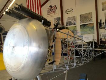 This plane in progress at Wiscasset Municipal Airport will be Nick Knobil’s Sopwith Camel. SUSAN JOHNS/ Wiscasset Newspaper