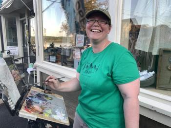 Ashdale, New Hampshire’s Jessica Fligg works to capture Red’s Eats in oils. SUSAN JOHNS/Wiscasset Newspaper