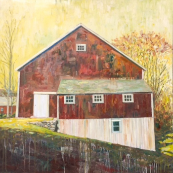 “Maine ‘Bank’ Barn,” a 36” X 36” oil by John M.T. Seitzer. See this painting and others in the September show at Joy to the Wind. Courtesy of Lynne Seitzer John M. T. Seitzer
