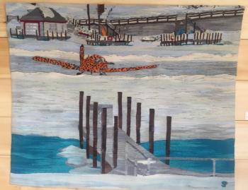 “Orange Spotted Plane” - Suzanne Pretty - 51.5”H X 41.5” W - Wool, silk, cotton, metallic cotton. Suzanne Pretty