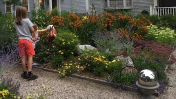 Petting one of the garden critters in and around the gardens. LISA KRISTOFF/Boothbay Register