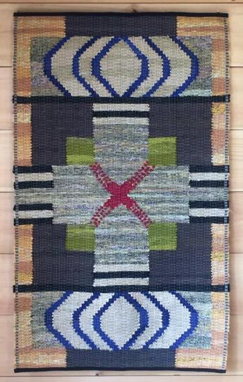 Sara Hotchkiss - “X” - 50”H X 30”W - cotton fabric, cabled cotton warp. Sara Hotchkiss
