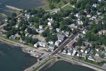 Wiscasset village from the north side of the Davey Bridge Aug. 15. Sean Rafter of flying club Flighttime piloted this scenic photo op. PHIL DI VECE/Wiscasset Newspaper