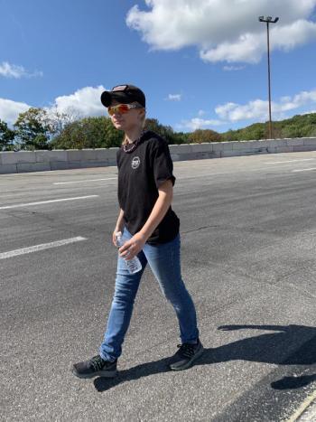 Mikayla Warren raises money walking at the speedway for Dean Snell Cancer Foundation. SUSAN JOHNS/Wiscasset Newspaper