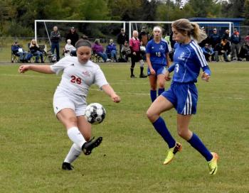 Jasmine Rego and Mt. Abram’s Charlotte Mitchell. PHIL DI VECE/Wiscasset Newspaper
