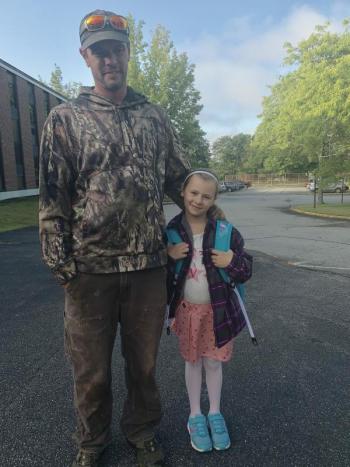 Al Dunbar arrives with daughter Natalie Dunbar, 9, an incoming fourth grader. SUSAN JOHNS/Wiscasset Newspaper
