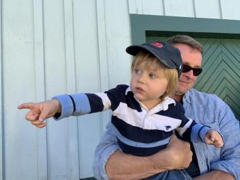 Barrett Moore, 27 months, of Bristol looks toward the train. SUSAN JOHNS/Wiscasset Newspaper