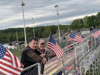 Mike Bennett, left, of Augusta and Randy Dalton of Jay are among early arrivals to the speedway Sept. 7. SUSAN JOHNS/Wiscasset Newspaper