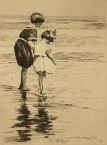 Sears Gallagher (American, 1869-1955), "Wading," etching, 8" x 5 7/8" - at Wiscasset Bay Gallery. Courtesy of the venue Sears Gallagher