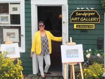 Artist Karen “Kallena” Chutsky opened Sandpiper Art Gallery on Granary Way in Boothbay Harbor this summer. LISA KRISTOFF/Boothbay Register