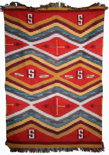 Circa 1900 Navajo Germantown eye dazzler rug. Courtesy of Carol Achterhof
