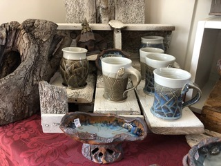 Ann Hedgecock’s distinctive pottery at Gifts For Giving. Courtesy of Sanny Norton