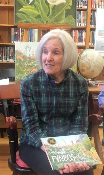 Author Susan Schadler, minutes before reading her book “come walk in the Fynbos With me,” illustrated by Lynne and John Seitzer. LISA KRISTOFF/Boothbay Register Susan Schadler