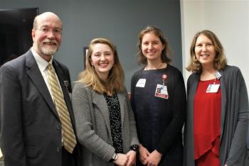 Tufts University School of Medicine students Katherine Badger, second from left, and Meg Kruithoff, third from left, have been learning about the delivery of rural healthcare at LincolnHealth through the Maine Track Program. They are pictured with James Donovan, FACHE, president of LincolnHealth and Heather Wolfe, M.D., site director of the Maine Track Program. Courtesy of LincolnHealth