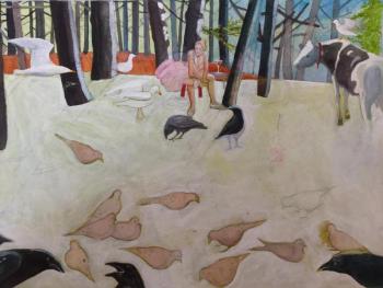 “Toulouse Lautrec Dancer With Manhattan On Vacation In Maine,” a watercolor by Edgecomb-based artist Suzi Thayer. Check it out on her new website. Courtesy of the artist