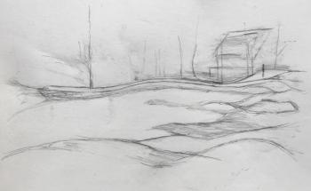 Southport resident Peter Bruun sketched the rocks at Hendricks Head Beach. It is one of the drawings included in a new website describing how local residents are coping with the COVID-19 pandemic. Courtesy photo