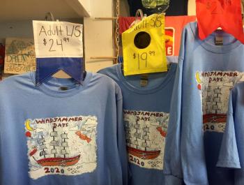 Get your collector’s item 2020 Windjammer Days T-shirt, short-sleeved or long-sleeved, while they last at The Smiling Cow. LISA KRISTOFF/Boothbay Register