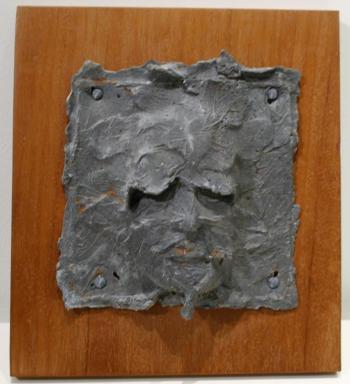 One of Don Meserve’s metal casting and wood sculptures, “Green Man,” in the new show featuring the late artist’s work at Studio 53 in Boothbay Harbor. Don Meserve