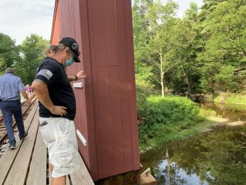 Sonny Brannon of Livingston, Texas looks down from the bridge. SUSAN JOHNS/Wiscasset Newspaper