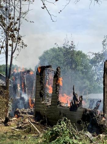 Fire finishes taking a home in a training burn on Woolwich’s Phipps Point Road Aug. 9. SUSAN JOHNS/Wiscasset Newspaper