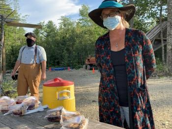Volunteer Liz Palmer mans the pie table. SUSAN JOHNS/Wiscasset Newspaper
