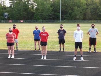 Wiscasset Middle High School had a mixture of returning and new players for an alternative soccer program focusing on skill development this fall. Pictured from left, front row: Paige Davenport, Gwenyth Webber, Aidan Foley and John Hodson; second row: Kyle St. Pierre, Kayla Cossette, Matt Eckert and Kasey Mills. BILL PEARSON/Boothbay Register
Second row red Kyle St. Pierre, blue Kayla Cossette.=, Matt Eckert, gray Kasey Mills PEARSON/Boothbay Register