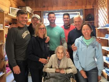 Bennie Alice Moore, her sons and a few of the grandchildren at Cabbage Island Sept. 18. From left: Kathy, Ryan and Bob; Glen and Gregg, and Wayne and Joanne. LISA KRISTOFF/Boothay Register