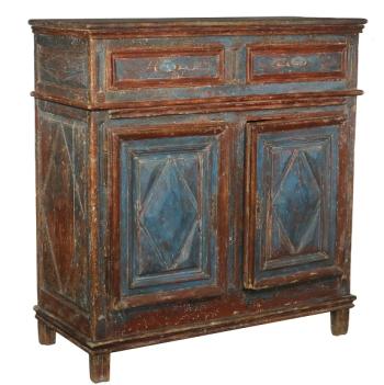 18th century Quebec country painted diamond point cupboard. Courtesy of Thomaston Place