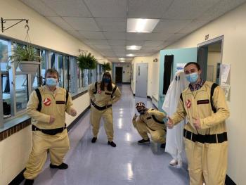 Teachers turned ghostbusters, from left, Chris Hammond, Liz Hemdal, Brad Lopes and Wyatt Ray. Deb Pooler photo