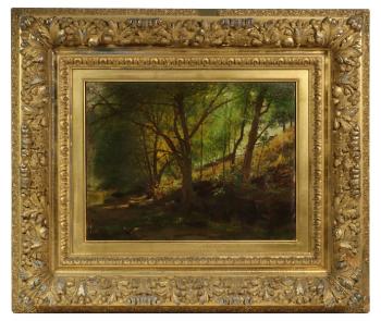 View of sunlit New England woods by Albert Bierstadt ((NY/CA/MA/KS/Germany, 1830-1902). Courtesy of Thomaston Place