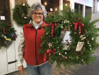 Wiscasset Holiday Marketfest will feature Wreaths Around the Holidays, wreaths decorated by Wiscasset Area Chamber of Commerce members. In 2019, this wreath from White Pine Home owner Betsy Kyle won People’s Choice. Wiscasset Holiday Marketfest photo