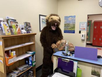 Social studies teacher Cameron Bishop as WMHS’s mascot. Deb Pooler photo