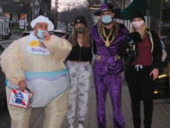 There is nothing like dressing for early morning shopping as four friends participated in their first Early Bird Shopping event on Nov. 14. Pictured, from left, Dick “Jersey” Reid, Joelle Harshman, Alex McKay and Jordan Young. BILL PEARSON/Boothbay Register