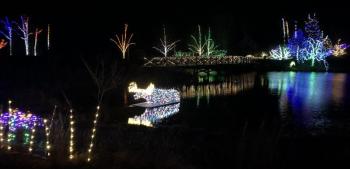 The reflection of light behind the moose appears to reflect the path he has traveled as part of Coastal Maine Botanical Gardens’ Gardens Aglow. STEVE EDWARDS/Boothbay Register