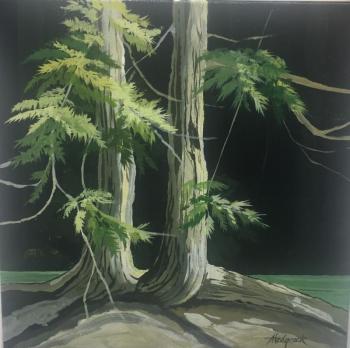 Ann Hedgecock’s “Old Hemlocks” in acrylics Ann Hedgecock