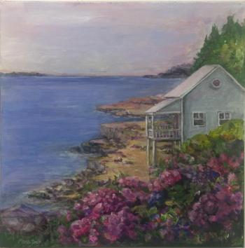 Maria Doelp’s “Hydrangea Cottage" – acrylic. Maria Doelp
