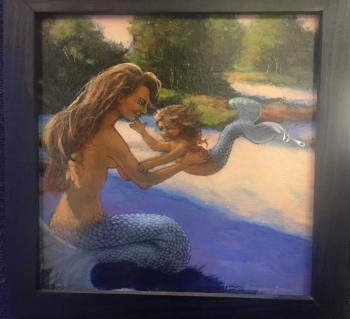 Tania Amazeen-Jones’ acrylic “Mermaid & Child” Tania Amazeen-Jones