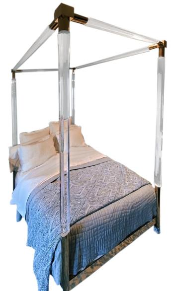 Lucite and brass bed by Charles Hollis Jones. Courtesy of Thomaston Place