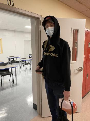 WMHS freshman Brayden Laliberte was the first student to enter the new classroom. Deb Pooler photo